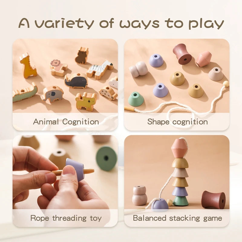 Montessori Animal Threading Toy Set | Wooden Lacing Beads for Fine Motor Skill Development