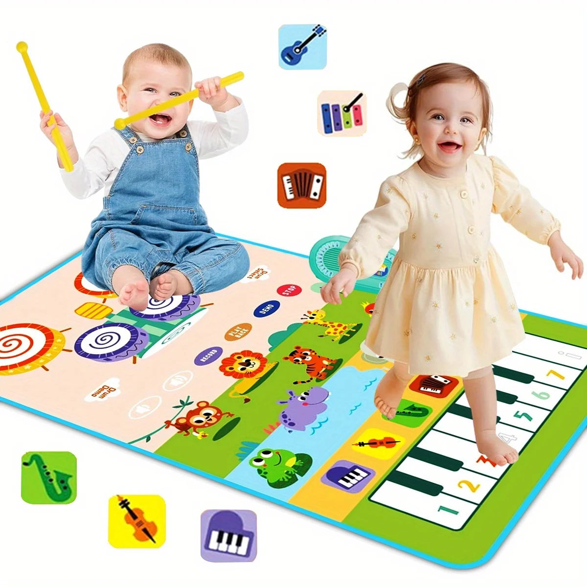 Musical Toys Piano Mat & Drum Set Music Floor Play Mat, Musical Mat Educational Birthday Gifts Musical Toys for Kids