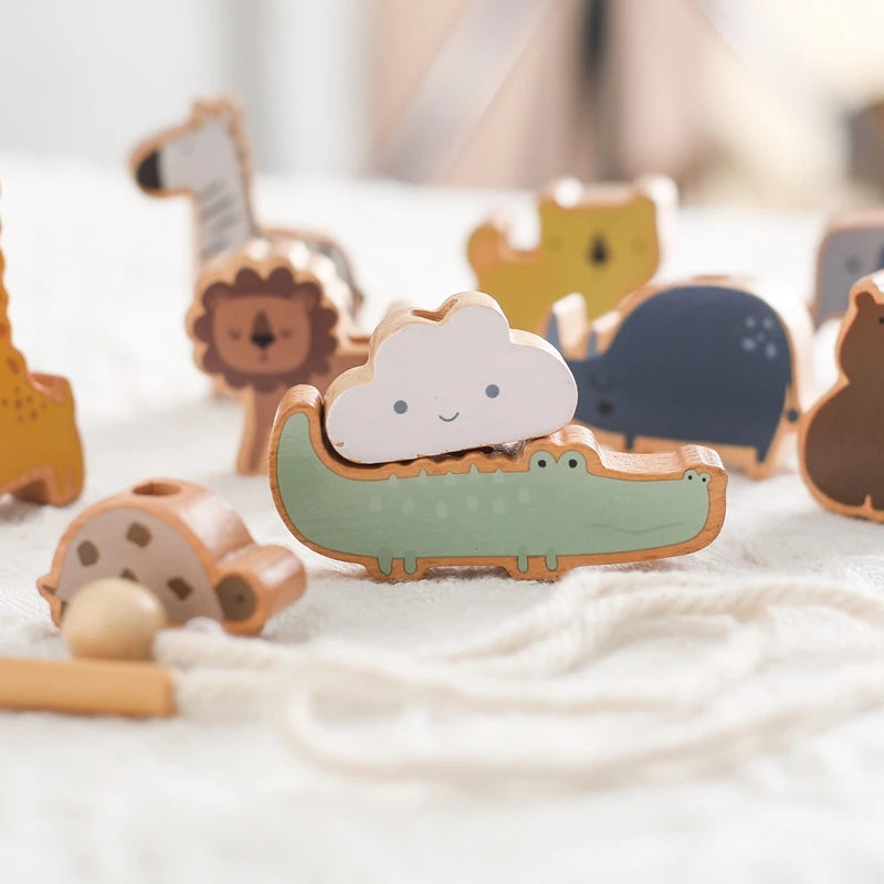 Montessori Animal Threading Toy Set | Wooden Lacing Beads for Fine Motor Skill Development