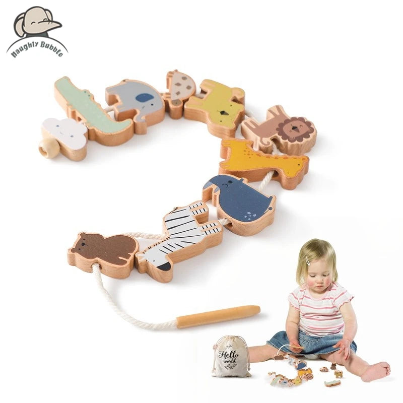 Montessori Animal Threading Toy Set | Wooden Lacing Beads for Fine Motor Skill Development