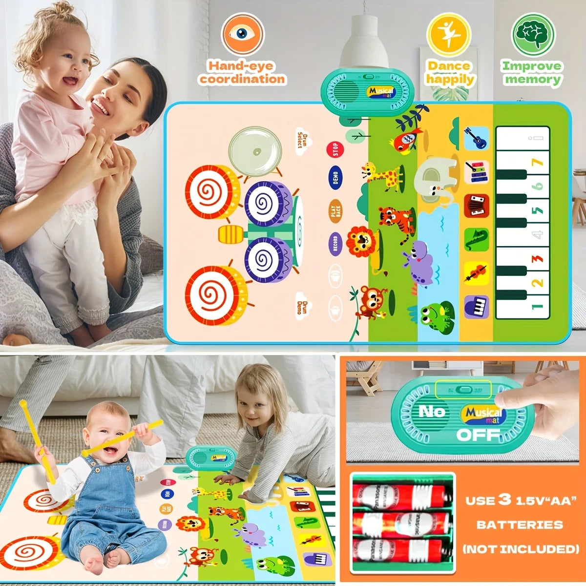 Musical Toys Piano Mat & Drum Set Music Floor Play Mat, Musical Mat Educational Birthday Gifts Musical Toys for Kids